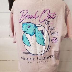 Simply Southern T-Shirt, Sea Turtles, Pink, Size XL